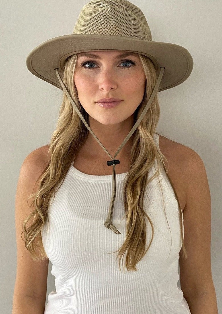LLmoway Women Fishing Sun Hat Wide Brim Breathable Cotton Safari Hat with Strap
