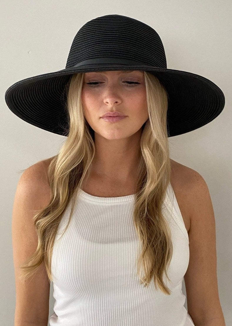  Oversized Beach Straw Hat for Women Floppy Sun Hat Extra Large  Wide Brim Packable Beach Sun Protection Hats for Summer Travel (A black) :  Everything Else