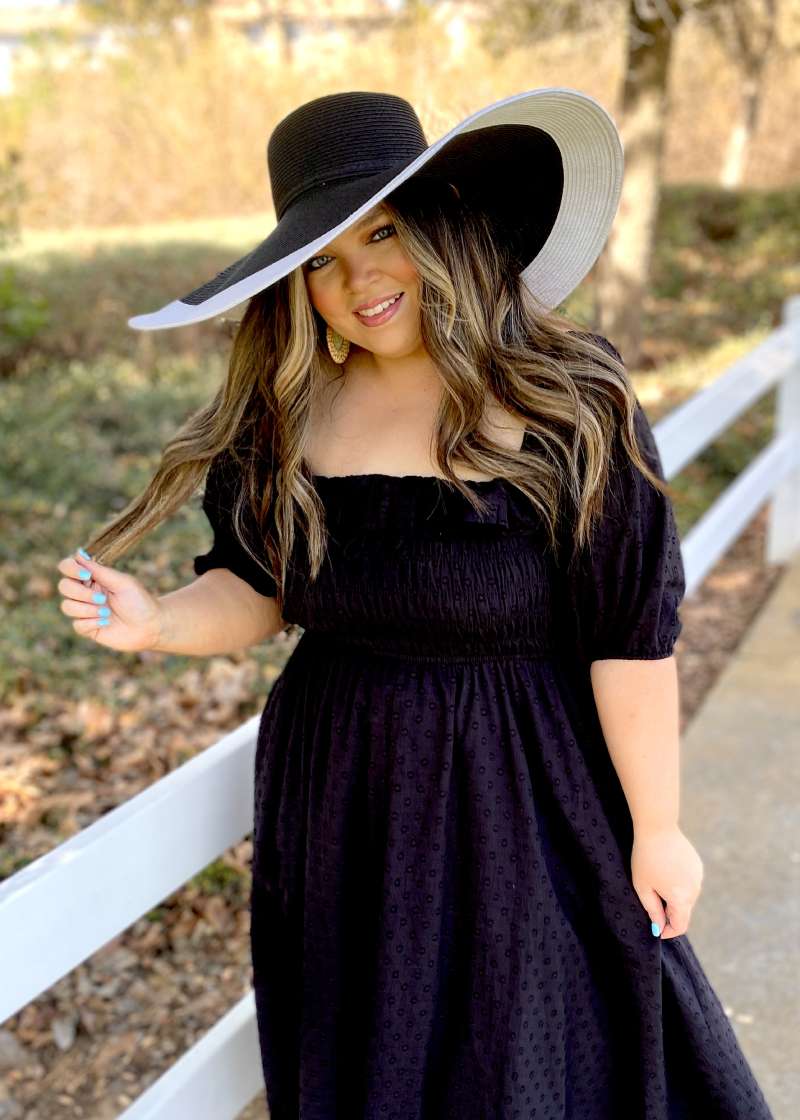 Plus Size Kentucky Derby Style: Off the Shoulder Dress with Wide Brim Hat