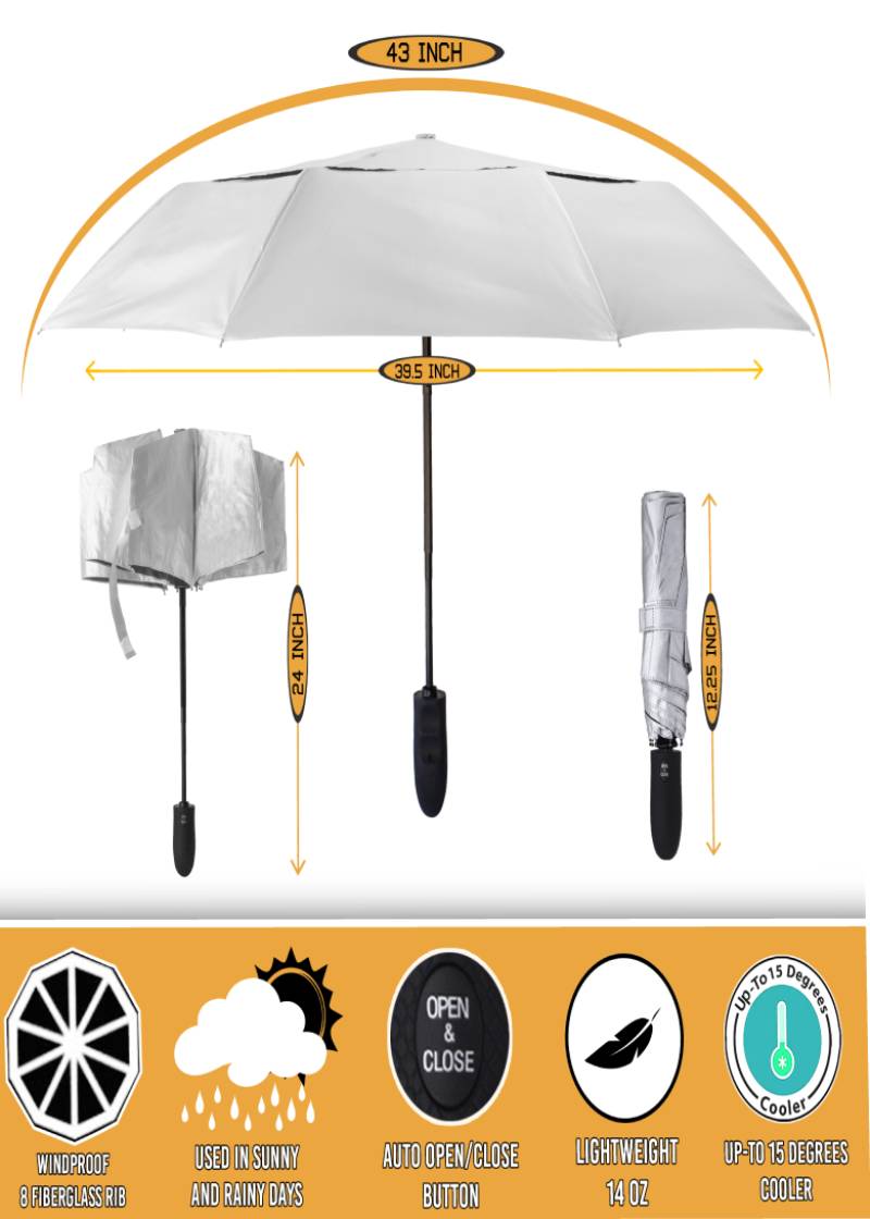 Sungrubbies UV Umbrella for Walking Hiking Travel 43 inch Compact Lightweight UPF 50 Auto Open Close